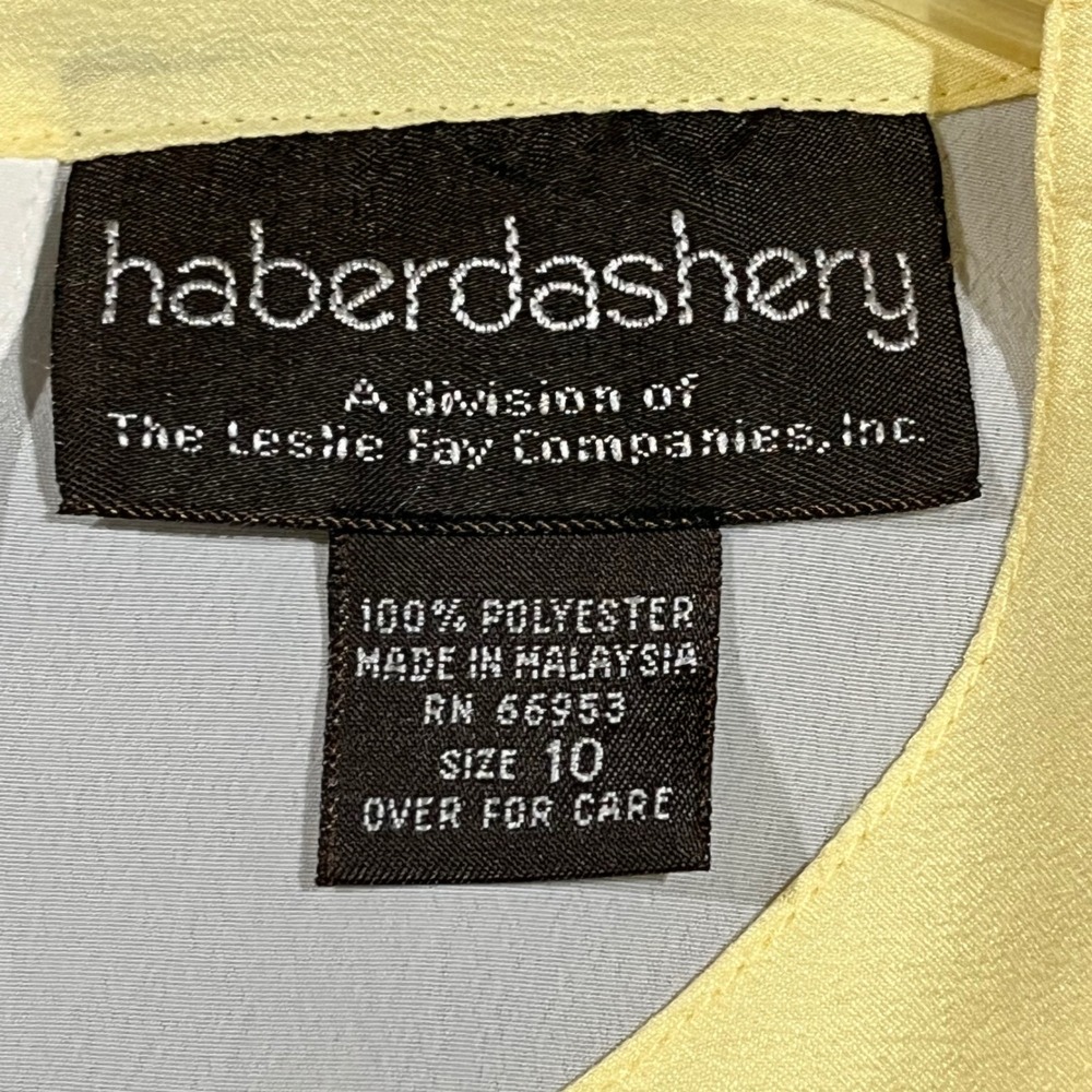 Haberdashery Blouse Women 10 White Yellow Trim Short Sleeve Vintage 80s Office